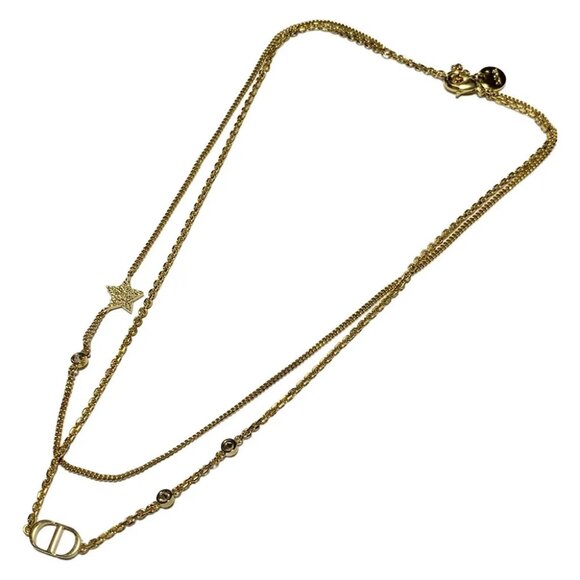 Auth DIOR/ChristianDior Petit CD Double Necklace - Gold Clear Hardware Necklace - Picture 2 of 4